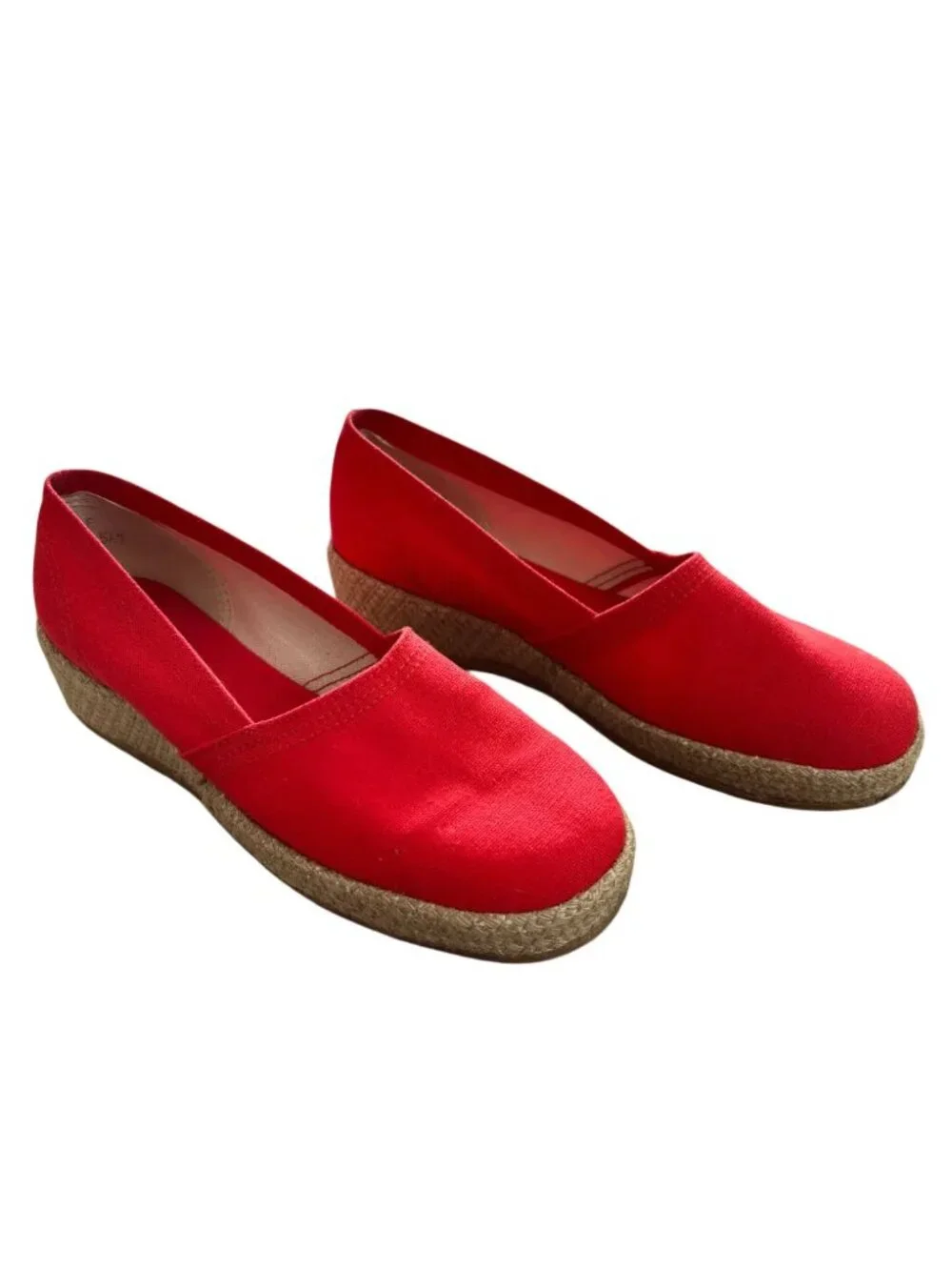 VTG SEARS Slip On Platform Wedge Espadrilles in Cherry Tomato 60s 70s SZ 8.5